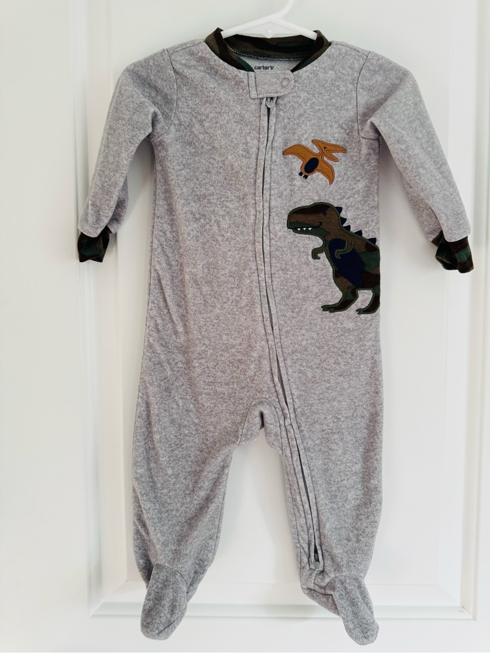 Carter's baby 9mo. Gray Dino Appliqué fleece Footed One-Piece